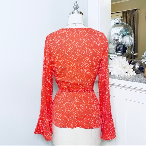 Lulu’s Red & White Polka Dot Love is Enough Wrap Top Blouse Small - Picture 7 of 11